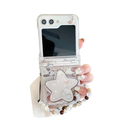 SCJLSDA Schutzhülle für Samsung Galaxy Z Flip 6, niedlich, Kawaii-Hund und Katze, Cartoon-Tier-Design, exquisite Schleife, Brot, stoßfeste Handyhülle mit Armband für Damen (Hund) von SCJLSDA