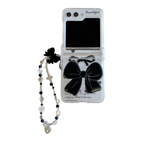 SCJLSDA Schutzhülle für Samsung Galaxy Z Flip 6, niedlich, Kawaii-Hund und Katze, Cartoon-Tier-Muster, exquisite Schleife, Brot, stoßfeste Handyhülle mit Armband für Damen (Schleife) von SCJLSDA