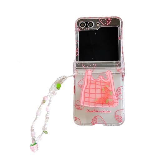 SCJLSDA Schutzhülle für Samsung Galaxy Z Flip 6, niedlich, exquisites Erdbeer-Tomaten-Elefant, Cartoon-Anime-Muster, klare Kawaii-Handy-Schutzhülle mit Armband (Erdbeere) von SCJLSDA