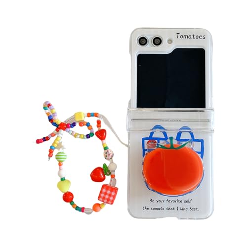 SCJLSDA Schutzhülle für Samsung Galaxy Z Flip 6, niedlich, exquisites Erdbeer-Tomaten-Elefant, Cartoon-Anime-Muster, klare Kawaii-Handy-Schutzhülle mit Armband (Tomate) von SCJLSDA