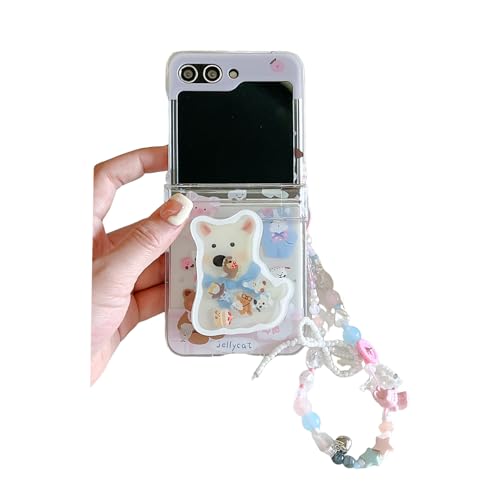 SCJLSDA Schutzhülle für Samsung Galaxy Z Flip 6/5, exquisites süßes Bär, Welpe, Cartoon-Anime-Design, klare Kawaii-Handy-Schutzhülle mit Perlenarmband (Samsung Galaxy Z Flip 5) von SCJLSDA