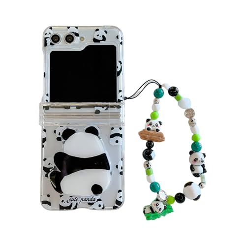 SCJLSDA Schutzhülle für Samsung Galaxy Z Flip 6/5, niedlich, exquisites Panda-Cartoon-Anime-Design, klare Kawaii-Tier-Schutzhülle mit Panda-Armband (Samsung Galaxy Z Flip 6) von SCJLSDA
