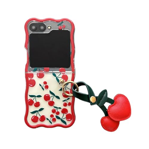 SCJLSDA Schutzhülle für Samsung Galaxy Z Flip 6/5, niedliches lustiges 3D-Kirsch-Muster, Kawaii-Frucht-Handyhülle mit exquisitem Armband für Damen und Mädchen (Samsung Galaxy Z Flip 5) Rot von SCJLSDA