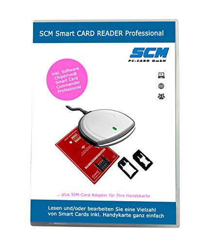 SCM Smart Card Reader Professional - Kartenleser Plus Software zum Lesen diverser Smart Cards/Handy SIM Leser inkl. Adpater Mini Micro Nano SIM von SCM PC-Card GmbH