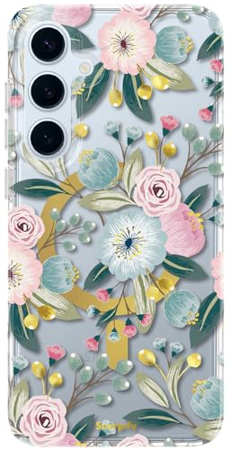 SCORPIFY Kompatibel mit Samsung Galaxy S25 Hülle [Kompatibel mit Magnetic] für Hibiskus Blumen Design, süße Blumen Handyhülle für Frauen und Mädchen, Schlanker Bumper mit goldenen Akzenten von SCORPIFY