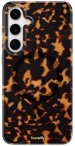 SCORPIFY Kompatibel mit Samsung Galaxy S25 Plus Hülle [Kompatibel mit Magnetic] für dunkel braunes Schildpatt Design,süße braune magnetische Handyhülle für Frauen von SCORPIFY