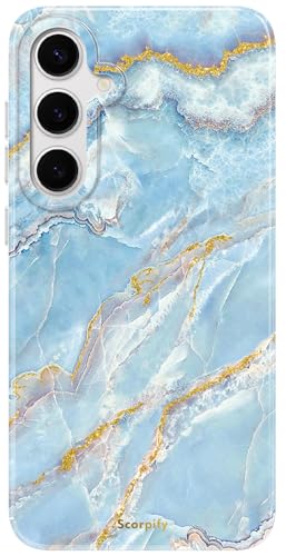 SCORPIFY Kompatibel mit Samsung Galaxy S25 Plus Hülle [Kompatibel mit Magnetic] für isländisches blaues Marmor Design, süße magnetische Telefonabdeckung mit goldenen Akzenten für Frauen und Männer von SCORPIFY