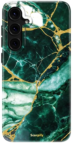 SCORPIFY Kompatibel mit Samsung Galaxy S25 Plus Hülle [Kompatibel mit Magnetic] für smaragd grünes Marmor Design, süße magnetische Telefonabdeckung mit goldenen Akzenten für Frauen und Männer von SCORPIFY