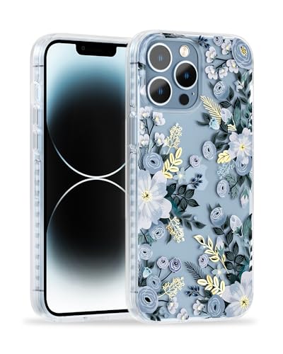 SCORPIFY Schutzhülle für iPhone 13 Pro mit blauem Nemophila-Blumen-Design, niedliche, transparente Blume, 3 m Fallschutz in mil-Qualität, vergilbt nicht, Bumper mit stilvollen goldenen Akzenten von SCORPIFY