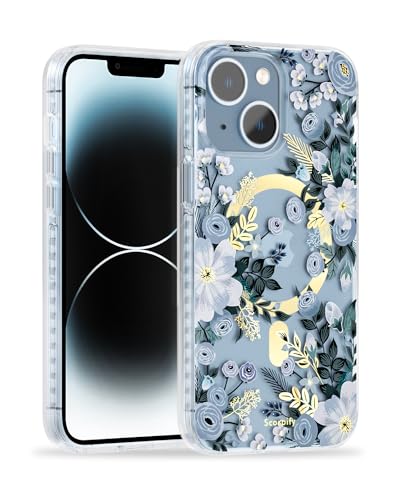 SCORPIFY Schutzhülle für iPhone 14 mit blauem Nemophila-Blumendesign, kompatibel mit MagSafe; niedliche, klare Blume, magnetische Handyhülle, für Damen und Mädchen, schmaler Bumper mit stilvollen SCORPIFY Schutzhülle für iPhone 14 mit blauem Nemophila-Blumendesign, kompatibel mit MagSafe; niedliche, klare Blume, magnetische Handyhülle, für Damen und Mädchen, schmaler Bumper mit stilvollen von SCORPIFY