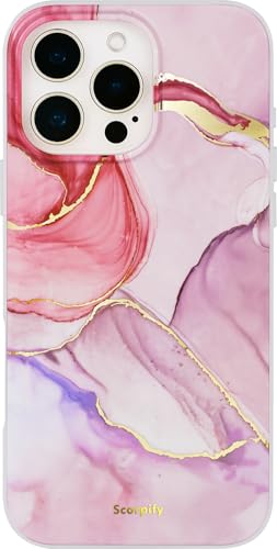 SCORPIFY für iPhone 16 Pro Max hülle mit rosa Flansch, Kristall Marmor Design [kompatibel mit Magnetic], süße magnetische Telefonabdeckung für Frauen und Mädchen, Bumper mit goldenen Akzenten von SCORPIFY