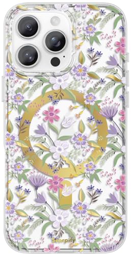 SCORPIFY für iPhone 16 Pro hülle mit lila Kirsch Blumen Design [kompatibel mit Magnetic], süße magnetische Handy Schutzhülle mit Blumen Muster und goldenen Akzenten für Frauen und Mädchen von SCORPIFY