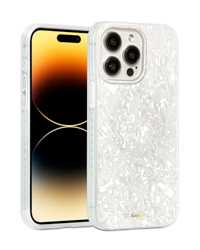 SCORPIFY für iPhone 12 Pro Max hülle mit weißem Perlen Design [Kompatibel mit Magnetic], süße, transparente, magnetische Telefonabdeckung mit Perlmutt Muschel Muster für Frauen, Mädchen und Männer von SCORPIFY