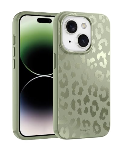 SCORPIFY für iPhone 14 Hülle [Kompatibel mit Magnetic] mit Moss Leopard Cheetah matteme Print Design, niedliche Handyhülle für Frauen Mädchen, grüne neutrale Ästhetik, schlanker Bumper von SCORPIFY