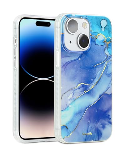 SCORPIFY für iPhone 14 Hülle mit Fantasy Marmor Design in Blau [Kompatibel mit Magnetic], süße magnetische Handyhülle für Frauen, Mädchen und Männer, schmaler Bumper mit goldenen Akzenten von SCORPIFY