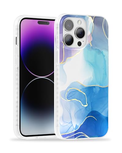 SCORPIFY für iPhone 14 Pro Hülle mit dichtem Ozean Marmor Design [Kompatibel mit Magnetic], süße magnetische Telefonabdeckung für Frauen und Mädchen, schmaler Bumper mit goldenen Akzenten von SCORPIFY