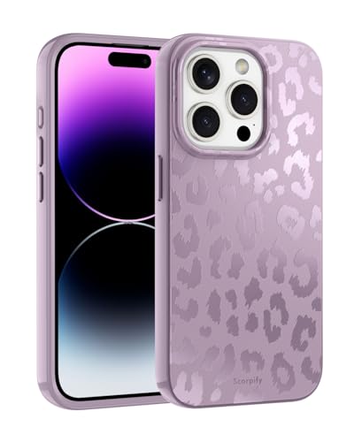 SCORPIFY für iPhone 15 Pro Max Hülle [Kompatibel mit Magnetic] mit Lavendel Leopard Gepard mattem Druck Design, niedliche Handyhülle für Frauen und Mädchen, lila neutrale Ästhetik, schlanker Bumper von SCORPIFY