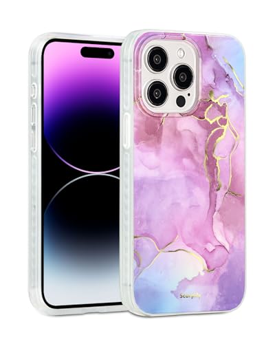 SCORPIFY für iPhone 15 Pro Max Hülle [Kompatibel mit Magnetic] mit violettem Marmor Design, niedliche lila magnetische Handyhülle für Frauen und Mädchen, stilvoller Bumper mit goldenen Akzenten von SCORPIFY