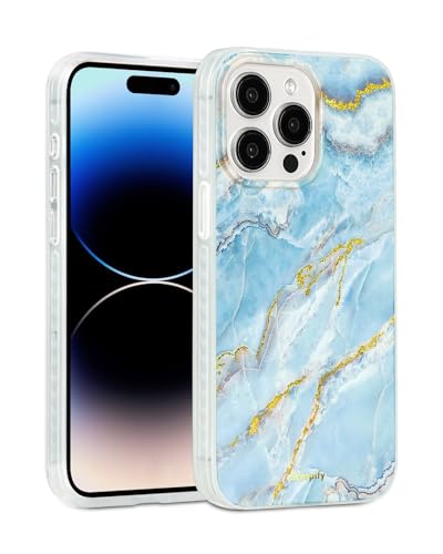 SCORPIFY für iPhone 15 Pro Max hülle mit isländischem blauem Marmor Design [Kompatibel mit Magnetic], süße magnetische Handy Schutzhülle mit goldenen Akzenten für Frauen, Mädchen und Männer von SCORPIFY