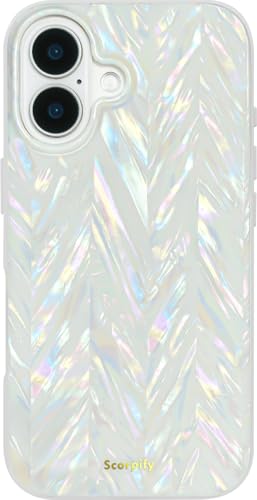 SCORPIFY für iPhone 16 Plus Hülle mit Buntem Perlen Aurora Rücken Design [Kompatibel mit MagSafe], süße magnetische Handyhülle für Frauen, Mädchen und Männer, Bumper mit Perlmutt Muschel Muster von SCORPIFY
