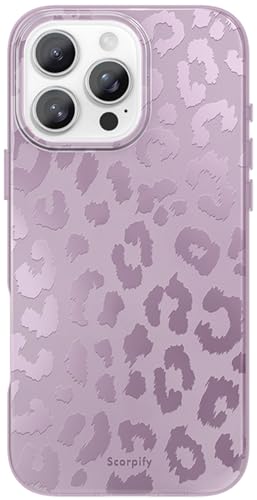SCORPIFY für iPhone 16 Pro Hülle [Kompatibel mit Magnetic] mit Lavendel Leopard Gepard mattem Druck Design, niedliche Handyhülle für Frauen und Mädchen, lila neutrale Ästhetik, schlanker Bumper von SCORPIFY