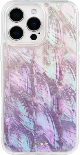 SCORPIFY für iPhone 16 Pro Hülle mit echtem lila Perlmutt Design und Muschel Muster [Kompatibel mit Magnetic], süße magnetische Handy Schutzhülle für Frauen und Mädchen von SCORPIFY