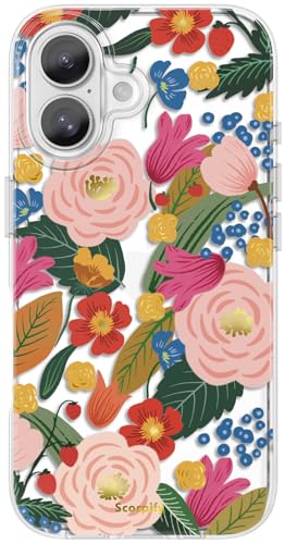 SCORPIFY für iPhone 16 hülle mit Kamelien Blüten Blumen Design, süße, transparente Blumen Telefonhülle für Frauen und Mädchen, [vergilbt Nicht] stilvoller Bumper mit goldenen Akzenten von SCORPIFY