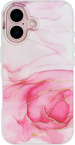 SCORPIFY für iPhone 16 hülle mit rosa Rosen Marmor Design [kompatibel mit Magnetic], süße magnetische Handyhülle für Frauen und Mädchen, schmaler, stylischer Bumper mit goldenen Akzenten von SCORPIFY