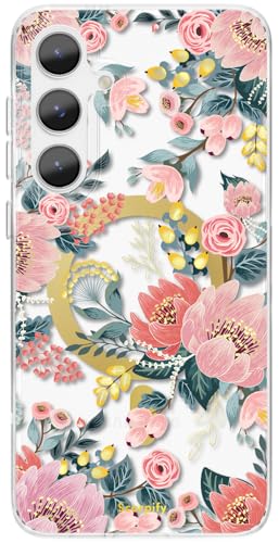 SCORPIFY kompatibel mit Samsung Galaxy S25 Hülle [Kompatibel mit Magnetic] mit rosa Epiphyllum Blumen Muster, niedliche Blumen Handyhülle mit stilvollen goldenen Akzenten für Frauen und Mädchen von SCORPIFY
