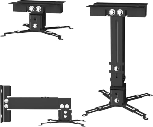SCREENMAX Projektor Deckenhalterung, Wandhalterung Höhenverstellbar und ausziehbare Arme, 3 in 1 Universal Deckenhalterung, Projektorhalterung Schnellspanner für Epson, Optoma, Benq (Schwarz) von SCREENMAX