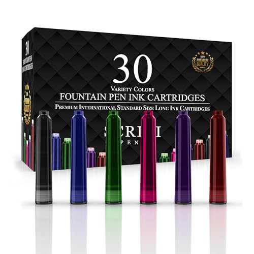SCRIVI PENS Füllfederhalterminen – 30 Verschiedene Tintenpatronen – Internationale Standardgröße – Länge Ca. 5,2 Cm – Basisdurchmesser Ca. 0,6 Cm – Einwegartikel Und Generisch von SCRIVI PENS