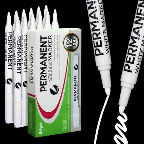 SCROLIEY 12 weiße Markerstifte, Permanent-Marker, 2 mm, wasserfester und schnell trocknender Stoffstift für Kleidung, Steine, Keramik, Holz, Metall, Leinwand, Reifenstift von SCROLIEY