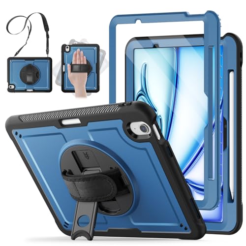 SCSVPN Schutzhülle für iPad Air 11 Zoll M3 2025/M2 2024, stoßfest, robust, Schutzhülle für iPad Air 7. / 6. Generation mit Displayschutzfolie, Stifthalter, drehbarer Ständer, Hand-/Schultergurt von SCSVPN