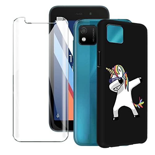 SCXKJL Handyhülle für Wiko Y52 (5.00 Zoll) Silikon Hülle + Schutzfolie, Schwarz TPU Weiche Ultra-dünne Schutzhülle, Bumper Case Handyhülle mit 9H Gehärtetes Glas Film - CX17 von SCXKJL