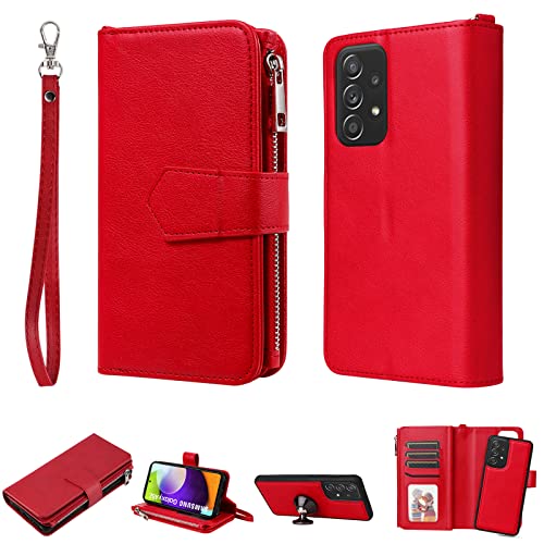 Ooboom 2in1 Reißverschluss Hülle für Samsung Galaxy A52 4G/5G, Abnehmbare Magnetische Flip PU Leder Zipper Schutzhülle Tasche TPU Case Cover Brieftasche Ständer Kartenfächer Trageschlaufe - Rot Ooboom 2in1 Reißverschluss Hülle für Samsung Galaxy A52 4G/5G, Abnehmbare Magnetische Flip PU Leder Zipper Schutzhülle Tasche TPU Case Cover Brieftasche Ständer Kartenfächer Trageschlaufe - Rot von SCYENZ