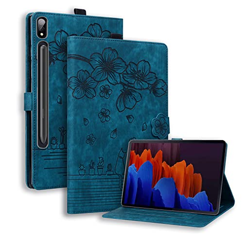 Ooboom Hülle für Samsung Galaxy Tab S7+ Plus/S7 FE/Tab S8+ Plus, Blume Katze Muster Magnetische Flip Smart Cover PU Leder Schutzhülle Tasche Multi-Winkel Wallet Case Ständer Kartenfächer - Dunkelblau Ooboom Hülle für Samsung Galaxy Tab S7+ Plus/S7 FE/Tab S8+ Plus, Blume Katze Muster Magnetische Flip Smart Cover PU Leder Schutzhülle Tasche Multi-Winkel Wallet Case Ständer Kartenfächer - Dunkelblau von SCYENZ