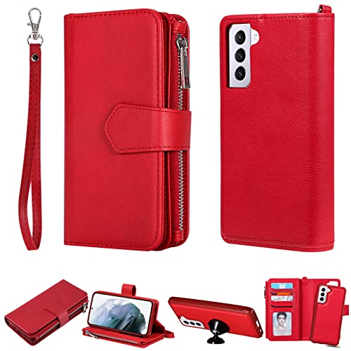 SCYENZ Ooboom 2in1 Reißverschluss Hülle für Samsung Galaxy S21, Abnehmbare Magnetische Flip PU Leder Zipper Schutzhülle Tasche TPU Case Cover Brieftasche Ständer Kartenfächer Trageschlaufe - Rot SCYENZ Ooboom 2in1 Reißverschluss Hülle für Samsung Galaxy S21, Abnehmbare Magnetische Flip PU Leder Zipper Schutzhülle Tasche TPU Case Cover Brieftasche Ständer Kartenfächer Trageschlaufe - Rot von SCYENZ