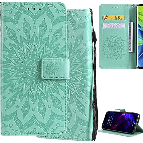 SCYENZ Ooboom Hülle für VIVO Y35/Y22S/Y22, Sonnenblume Muster Flip PU Leder Schutzhülle Handy Tasche Case Cover Stand mit Kartenfach - Grün von SCYENZ