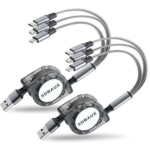 SDBAUX 3 in 1 USB Kabel 2Stück/1m,Multiple Einziehbares Ladekabel mit 8 Pin Typ C Micro USB Port Kompatibel mit iPhone Samsung Galaxy Google Pixel LG Handys Tablets(Nur Aufladen) von SDBAUX