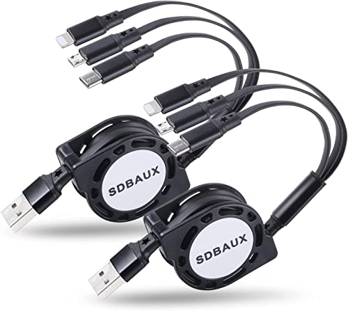 SDBAUX 3 in 1 USB Kabel 2Stück/1m,Multiple Einziehbares Ladekabel mit 8 Pin Typ C Micro USB Port Kompatibel mit iPhone Samsung Galaxy Google Pixel LG Handys Tablets(Nur Aufladen) von SDBAUX