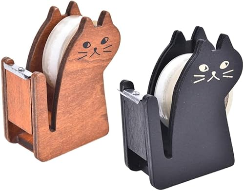 Klebebandabroller, Schreibtisch-Klebebandspender-Set – 2-teiliger Mini-Magic-Klebebandspender und hölzerner Katzenschneider for einfachen Schneiden von Kleberollen von SDGBCXD