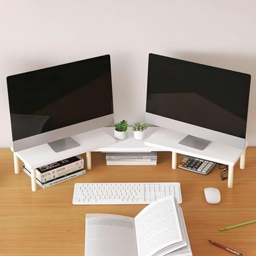 Laptop-Ständer， Weißer Dual-Monitor-Ständer, längenverstellbares Eckregal aus Holz for den Schreibtisch, überlappendes Schreibtisch-Organizer-Regal for Laptop/Bildschirm, H 9,7 cm(H 12.2 cm (4 3/4) von SDGBCXD
