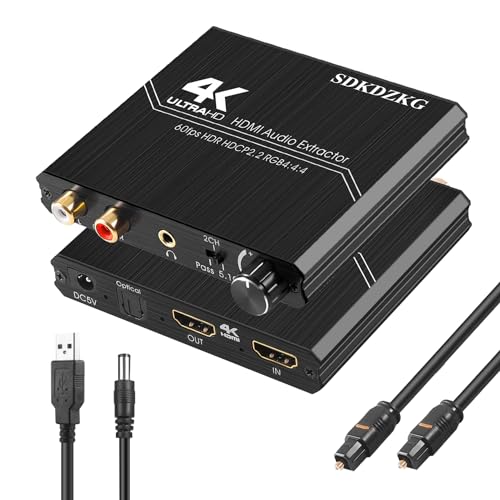 SDKDZKG HDMI 2.0 Audio Extraktor, HDMI Optische Toslink SPDIF 3.5mm Stereo R/L Audioausgang Konverter mit Lautstärkeregelung, Unterstützung 4K@60Hz HDCP 2.2 HDR 3D YUV 4:4:4, for PS5/4 Blu-ray von SDKDZKG