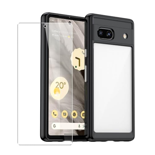 SDTEK Handyhülle Für Google Pixel 7a, Weiche Stoßstangenabdeckung + Glas-Displayschutz 360-Grad-Schutz Bumper (Schwarz) von SDTEK