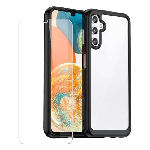 SDTEK Handyhülle Für Samsung Galaxy A14, Weiche Stoßstangenabdeckung + Glas-Displayschutz 360-Grad-Schutz Bumper (Schwarz) von SDTEK