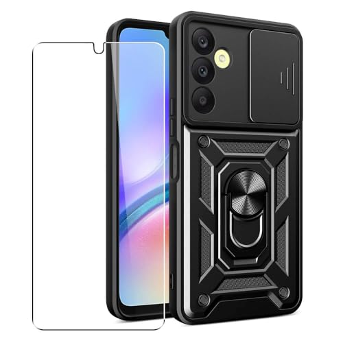 SDTEK Hülle Für Samsung Galaxy A05s Handyhülle Kameraobjektivschutz, Ständer, Magnetringhalter Glas Displayschutzfolie (Schwarz) von SDTEK