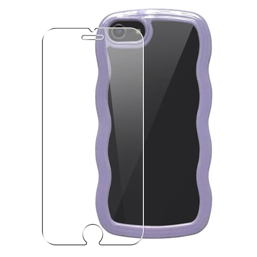 SDTEK Hülle Für iPhone SE 2022/2020, iPhone 7/8, Wellen Design Klarer Rückabdeckung + Glas Bildschirmschutz 360 Damen Mädchen (Lila) von SDTEK