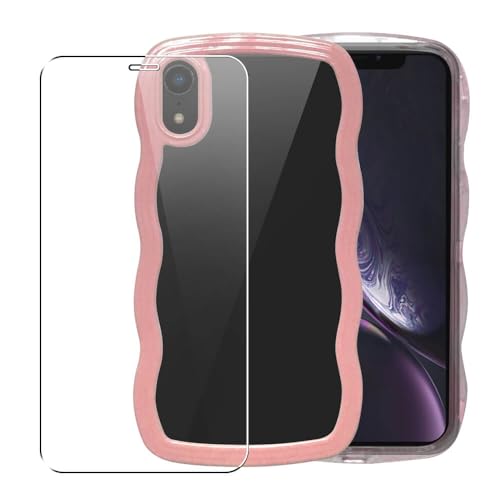 SDTEK Hülle Für iPhone XR, Wellen Design Klarer Rückabdeckung + Glas Bildschirmschutz 360 Damen Mädchen (Rosa) von SDTEK