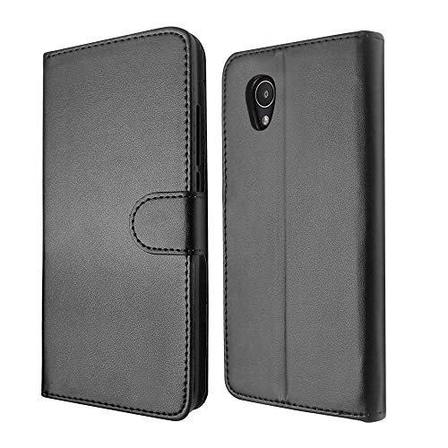 SDTEK Hülle Kompatibel mit Alcatel 1 (2019-2021), Tasche Leder Flip Case Brieftasche Book Schutzhülle Handyhülle (Schwarz) von SDTEK
