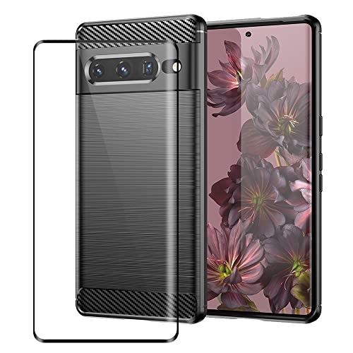 SDTEK Hülle Kompatibel mit Google Pixel 7 Pro, Schutzhülle 360 Protection Karbon Cover Mit Schutzfolie Glas Displayschutz Case Handyhülle von SDTEK